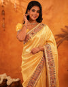 Light Yellow Silk Woven Embroidery Stone Work Banarasi Saree