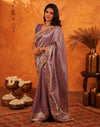 Dusty Purple Silk Woven Embroidery Stone Work Banarasi Saree