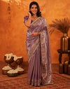 Dusty Purple Silk Woven Embroidery Stone Work Banarasi Saree