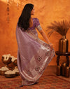 Dusty Purple Silk Woven Embroidery Stone Work Banarasi Saree