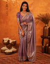 Dusty Purple Silk Woven Embroidery Stone Work Banarasi Saree