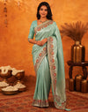 Turquoise Silk Woven Embroidery Stone Work Banarasi Saree