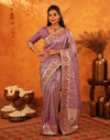 Dusty Purple Silk Woven Embroidery Stone Work Banarasi Saree