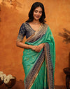Rama Green Silk Woven Stone Work Banarasi Saree
