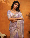 Lavender Silk Woven Embroidery Stone Work Banarasi Saree