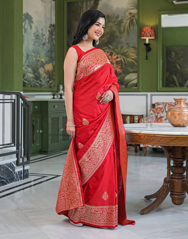 Red Silk Woven Banarasi Saree
