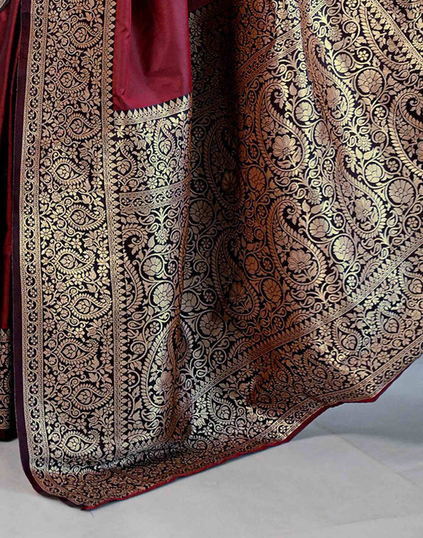Maroon Silk Woven Banarasi Saree