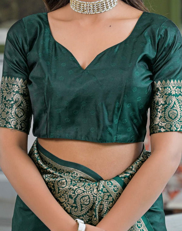 Dark Green Silk Woven Banarasi Saree