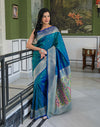 Teal Blue Silk Woven Banarasi Saree