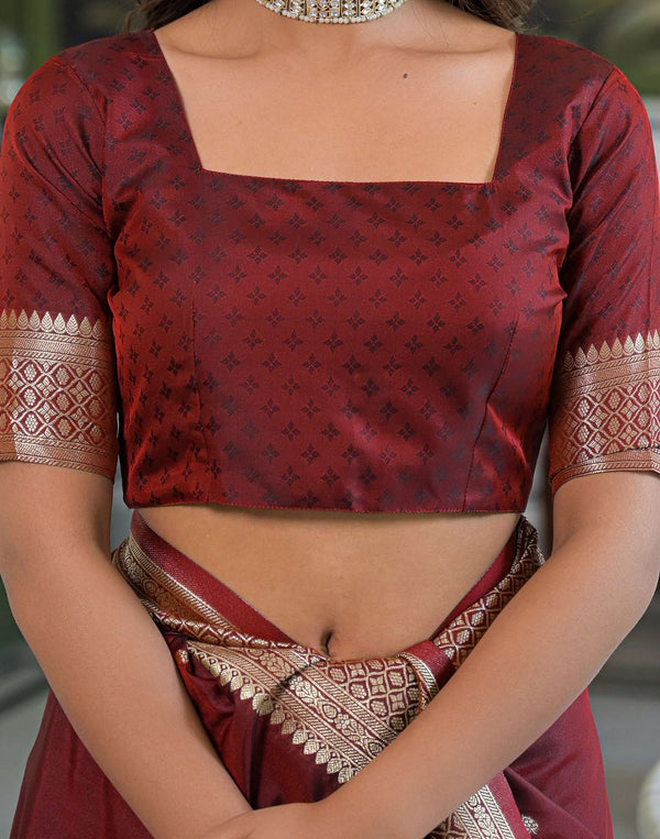 Maroon Silk Woven Banarasi Saree