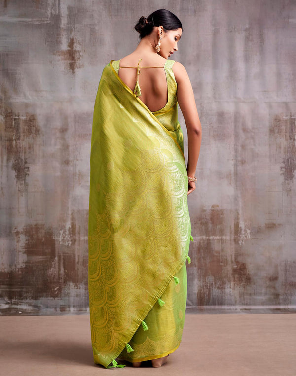 Lime Green Tissue Silk Woven Banarasi Saree