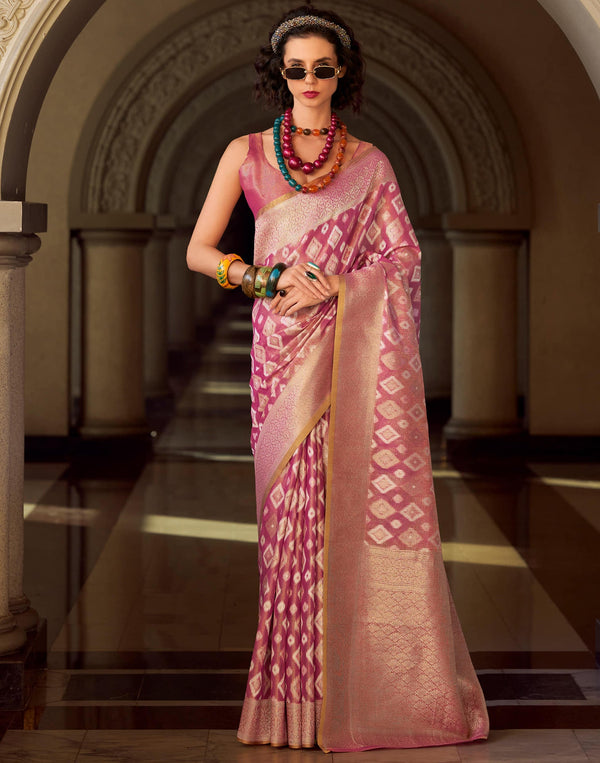 Pink Tissue Silk Woven Banarasi Saree