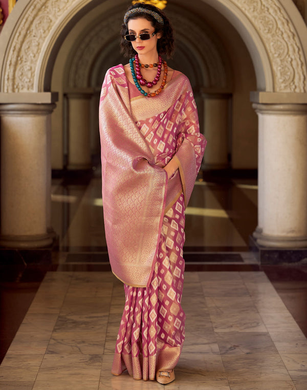 Pink Tissue Silk Woven Banarasi Saree