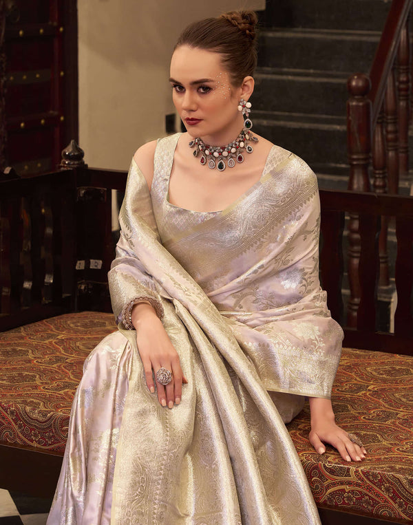 Light Lavender Silk Woven Banarasi Saree
