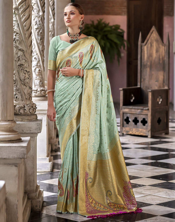Mint Green Silk Woven Banarasi Saree