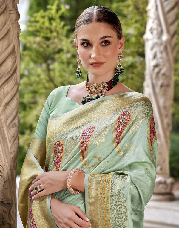 Mint Green Silk Woven Banarasi Saree