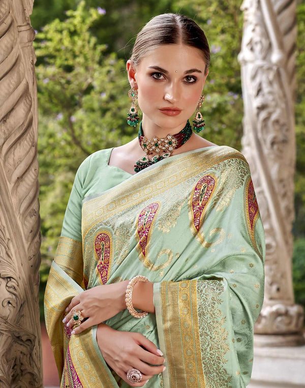 Mint Green Silk Woven Banarasi Saree