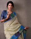 Beige Cotton Woven Banarasi Saree