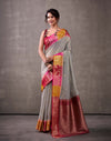 Grey Cotton Woven Banarasi Saree