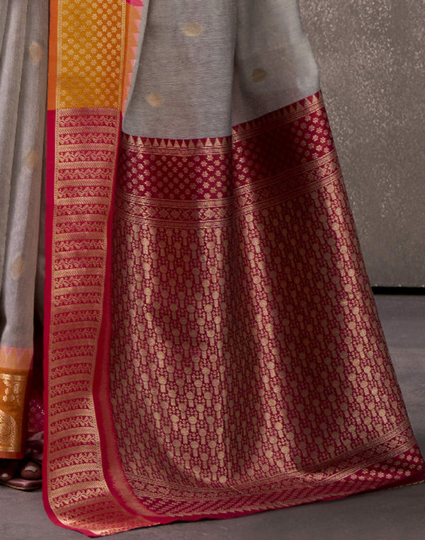 Grey Cotton Woven Banarasi Saree