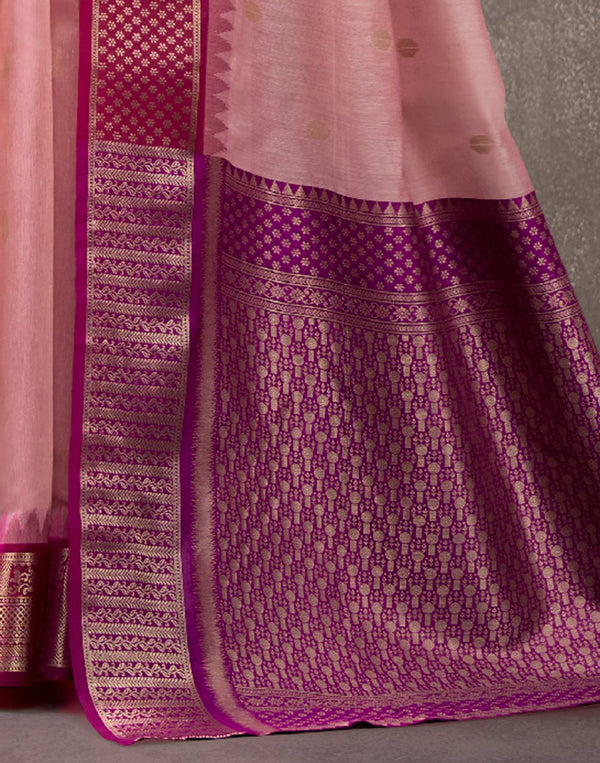 Dusty Rose Pink Cotton Woven Banarasi Saree