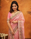 Light Pink Silk Woven Embroidery Stone Work Banarasi Saree