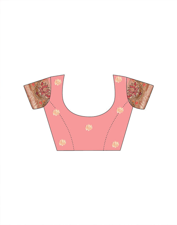 Light Pink Silk Woven Embroidery Stone Work Banarasi Saree