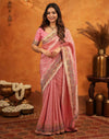 Light Pink Silk Woven Embroidery Stone Work Banarasi Saree