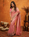 Light Pink Silk Woven Embroidery Stone Work Banarasi Saree