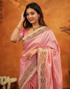 Light Pink Silk Woven Embroidery Stone Work Banarasi Saree