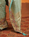 Turquoise Blue Silk Woven Embroidery Stone Work Banarasi Saree