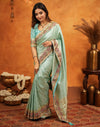 Turquoise Blue Silk Woven Embroidery Stone Work Banarasi Saree