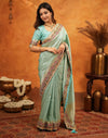 Turquoise Blue Silk Woven Embroidery Stone Work Banarasi Saree