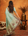 Turquoise Blue Silk Woven Embroidery Stone Work Banarasi Saree
