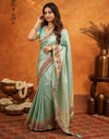 Turquoise Blue Silk Woven Embroidery Stone Work Banarasi Saree