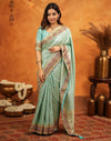Turquoise Blue Silk Woven Embroidery Stone Work Banarasi Saree