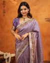 Light Purple Silk Woven Embroidery Stone Work Banarasi Saree