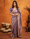 Light Purple Silk Woven Embroidery Stone Work Banarasi Saree