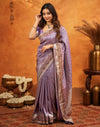 Light Purple Silk Woven Embroidery Stone Work Banarasi Saree
