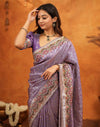 Light Purple Silk Woven Embroidery Stone Work Banarasi Saree