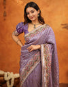 Light Purple Silk Woven Embroidery Stone Work Banarasi Saree