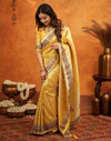Light Yellow Silk Woven Embroidery Stone Work Banarasi Saree