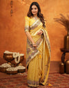 Light Yellow Silk Woven Embroidery Stone Work Banarasi Saree
