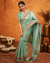 Turquoise Blue Silk Woven Embroidery Stone Work Banarasi Saree