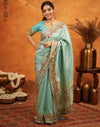 Turquoise Blue Silk Woven Embroidery Stone Work Banarasi Saree