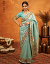 Turquoise Blue Silk Woven Embroidery Stone Work Banarasi Saree