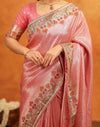 Light Pink Silk Woven Embroidery Stone Work Banarasi Saree