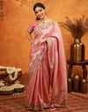 Light Pink Silk Woven Embroidery Stone Work Banarasi Saree