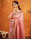Light Pink Silk Woven Embroidery Stone Work Banarasi Saree