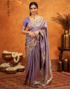 Dark Mauve Silk Woven Embroidery Stone Work Banarasi Saree